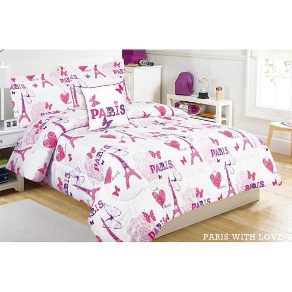 Shop Paris Love Hot Pink 4 Piece Comforter Set On Sale Free