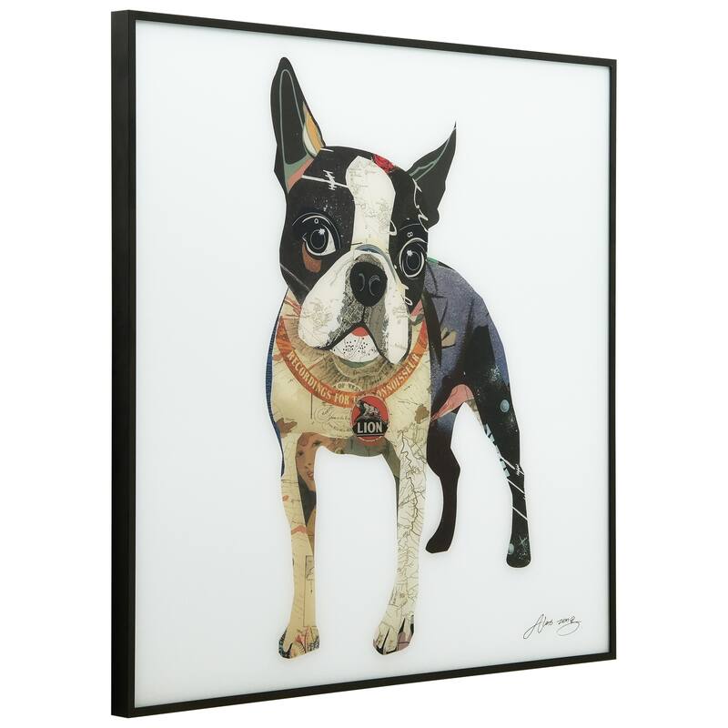 Boston Terrier Printed Wall Art Glass Encased with Black Anodized Aluminum Frame