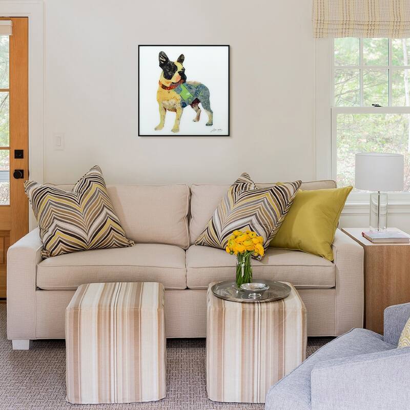 Boston Terrier Printed Wall Art Glass Encased with Black Anodized Aluminum Frame