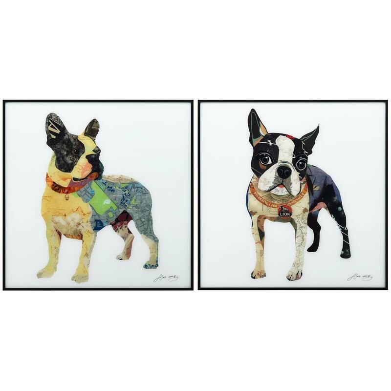 Boston Terrier Printed Wall Art Glass Encased with Black Anodized Aluminum Frame