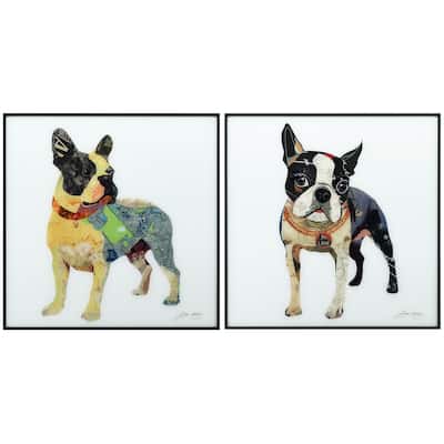 Boston Terrier Printed Wall Art Glass Encased with Black Anodized Aluminum Frame