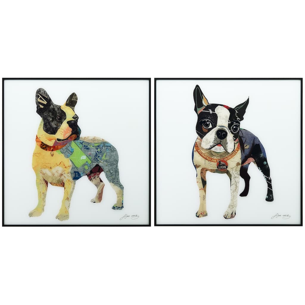 Boston Terrier Printed Wall Art Glass Encased with Black Anodized Aluminum Frame