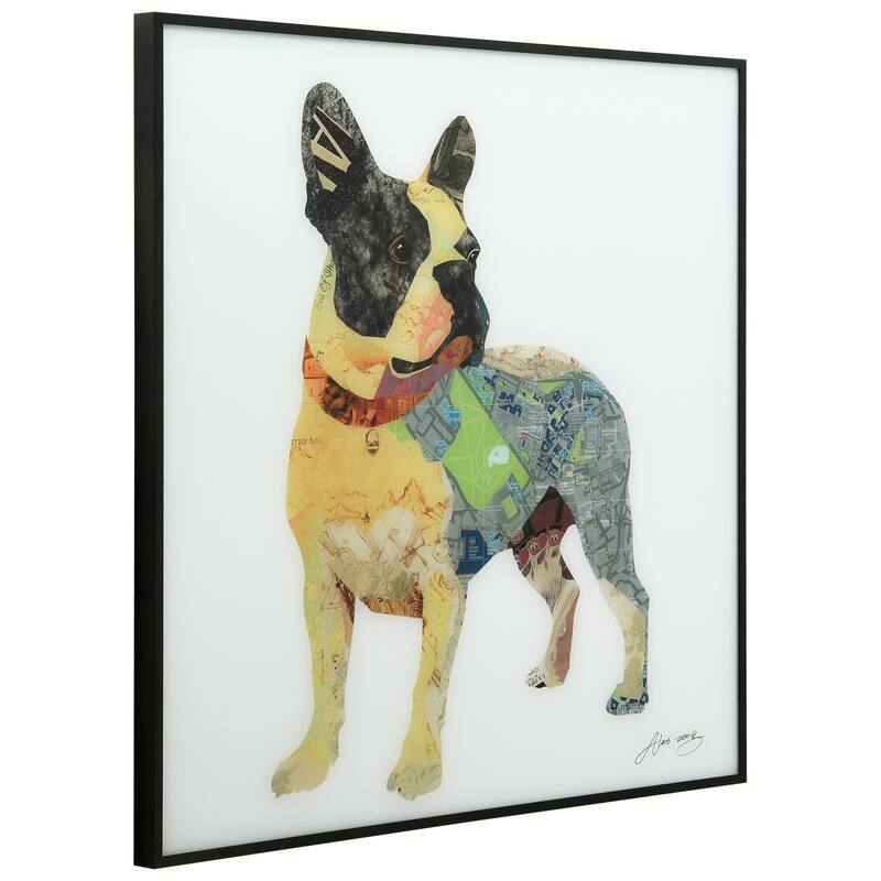 Boston Terrier Printed Wall Art Glass Encased with Black Anodized Aluminum Frame