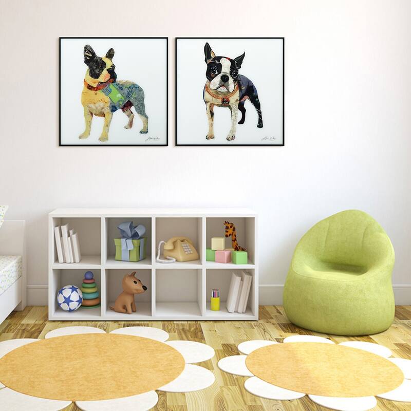 Boston Terrier Printed Wall Art Glass Encased with Black Anodized Aluminum Frame
