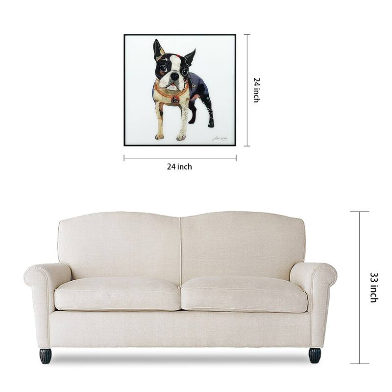 Boston Terrier Printed Wall Art Glass Encased with Black Anodized Aluminum Frame