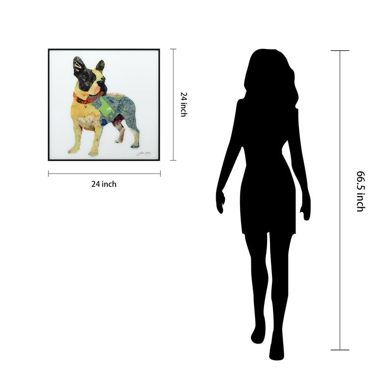 Boston Terrier Printed Wall Art Glass Encased with Black Anodized Aluminum Frame