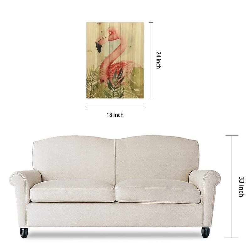 "Watercolor Flamingo Composition" Wood Wall Art Digital Print on Solid Wood - Green/Pink