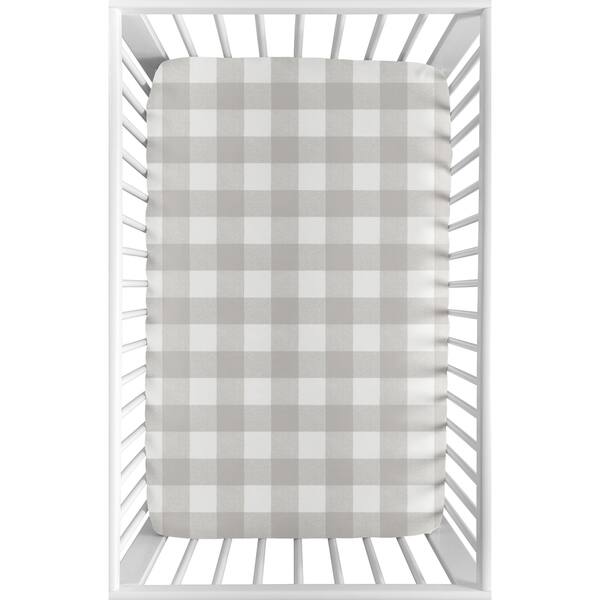 slide 2 of 3, Sweet Jojo Designs Gray Rustic Woodland Flannel Baby Fitted Mini Portable Crib Sheet Buffalo Plaid Check (Not for Standard Crib)