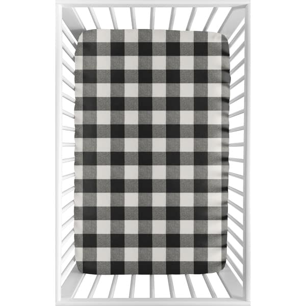 slide 2 of 3, Sweet Jojo Designs Black Rustic Woodland Flannel Fitted Mini Portable Crib Sheet Buffalo Plaid Check (Not for Standard Crib)