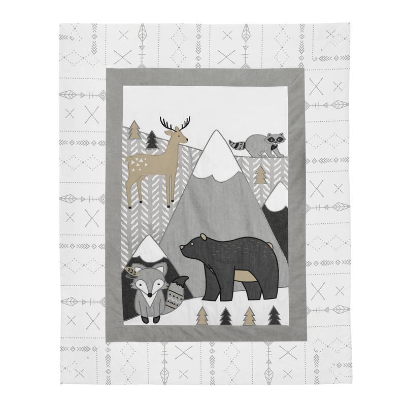 Sweet Jojo Designs Beige Grey Boho Mountain Animal Woodland Forest Friends Collection Unisex Boy Girl 5-pc Toddler Comforter Set