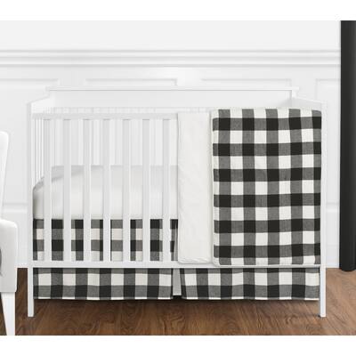 Sweet Jojo Designs Black White Rustic Woodland Flannel Buffalo Plaid Check Collection Boy Girl 4-piece Nursery Crib Bedding Set