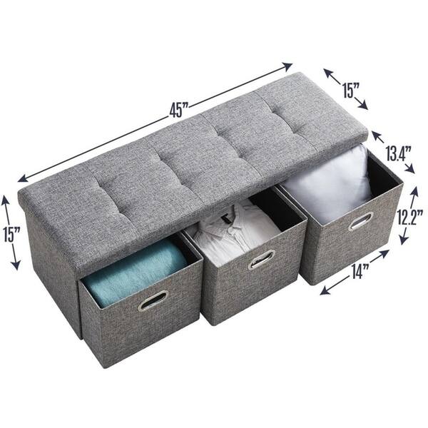 Shop Foldable Linen Large Bench Storage Ottoman With 3 Drawer