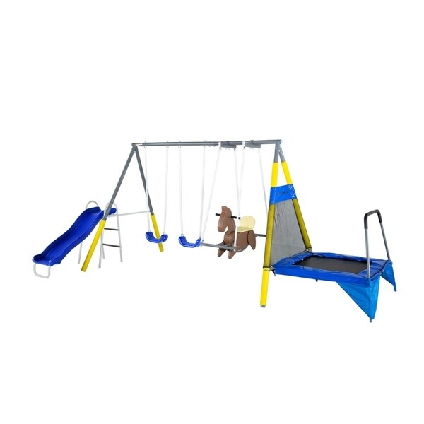 swing set with slide and trampoline