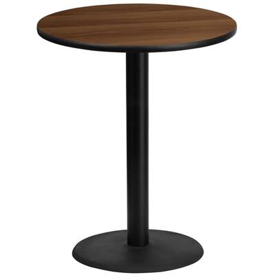Offex 36" Round Walnut Laminate Table Top with 24" Round Bar Height Table Base - N/A