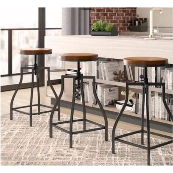 Adjustable Screw Stool With Wood Seat - N/A - Bed Bath & Beyond - 28632303