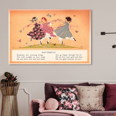 Oliver Gal 'Butterfly Kids Poem' Fantasy and Sci-Fi Wall Art Canvas Print - Orange, Pink