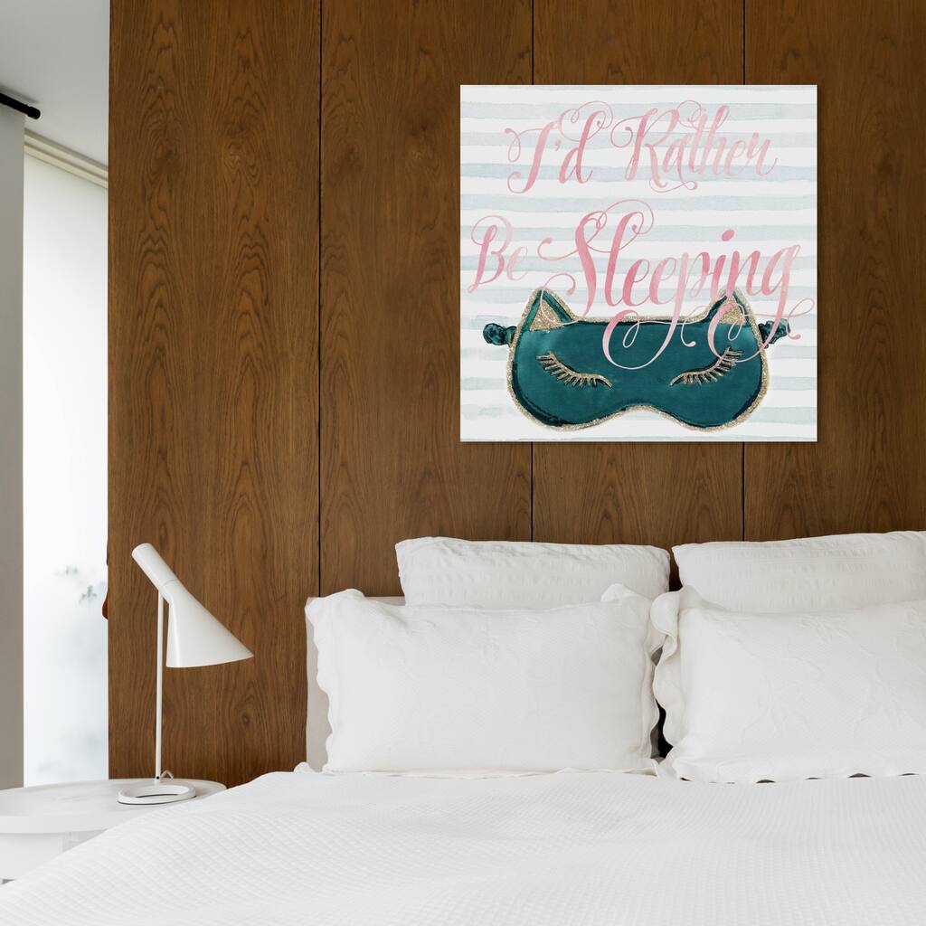 Oliver Gal 'I'd Rather Stay in Bed' Typography and Quotes Wall Art Canvas Print - Pink, Green