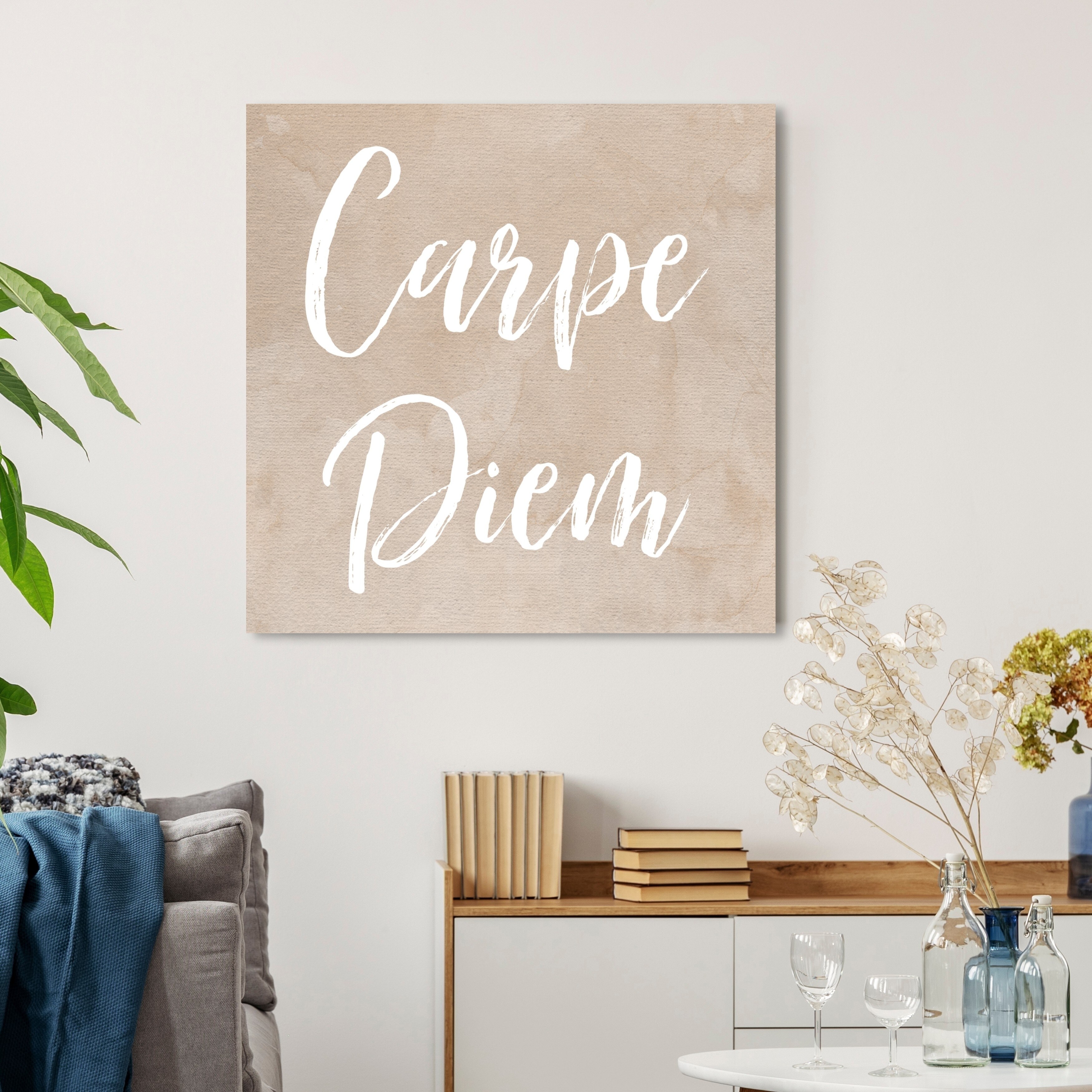 Carpe Diem Wallpaper in Indigo Blue and White