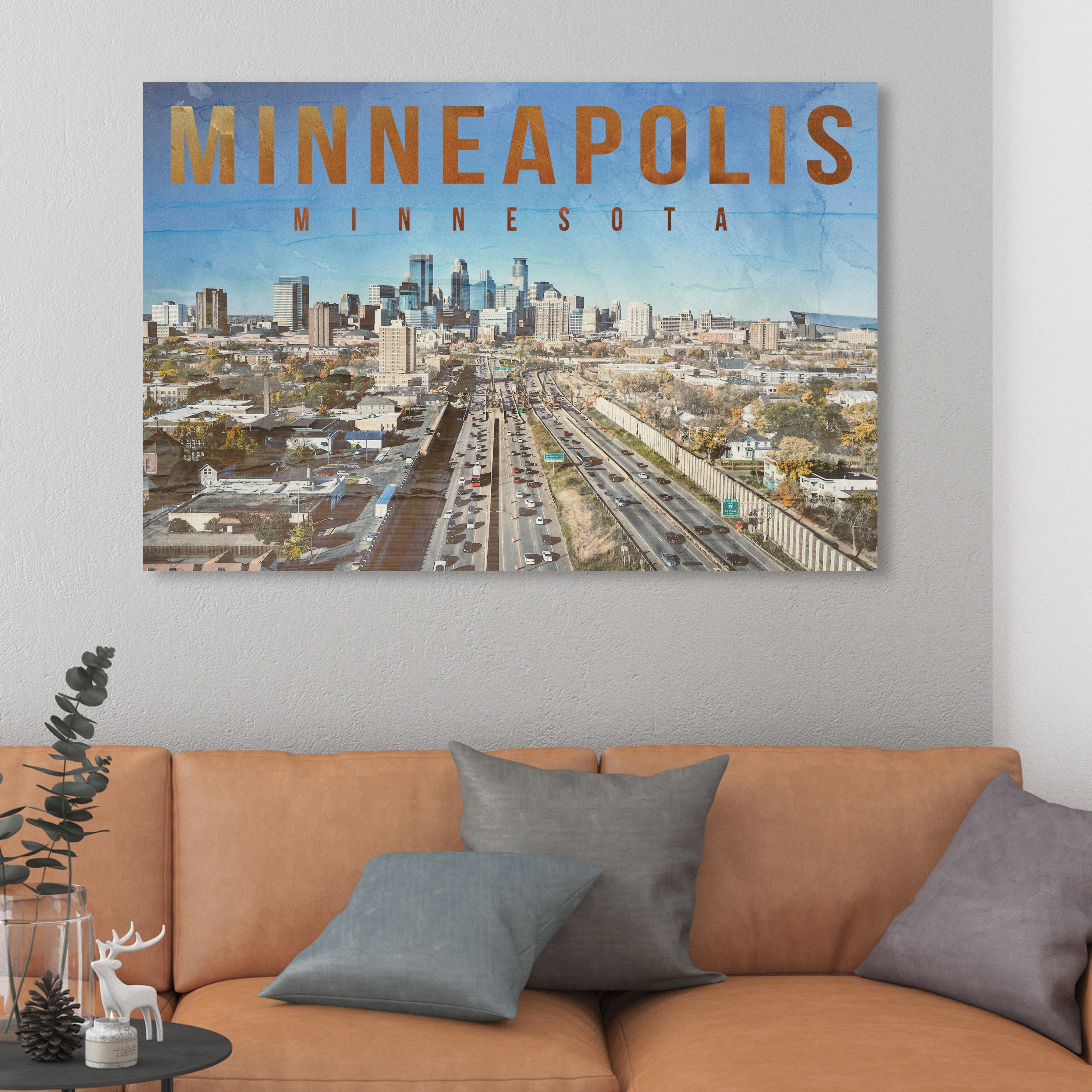 Shop Oliver Gal Minneapolis Landscape Advertising Wall Art Canvas Print Brown Blue Overstock 28633851 24 X 16