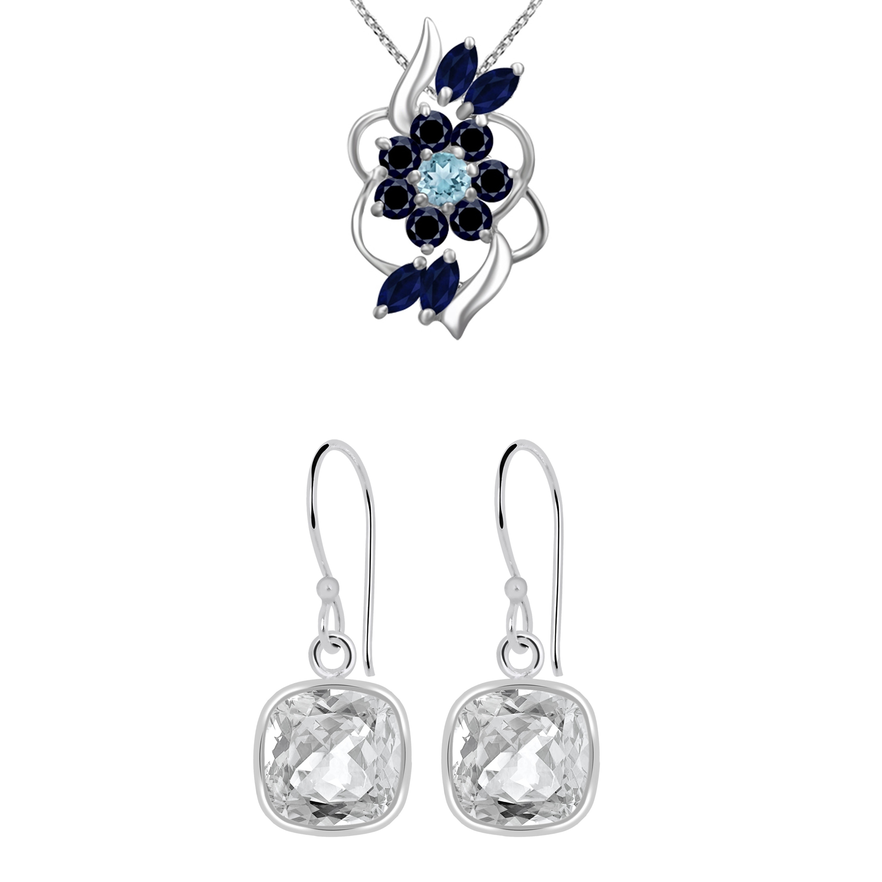 White Topaz Bezel Set Square Dange Earrings in 925 Sterling Silver-2.50 Carats