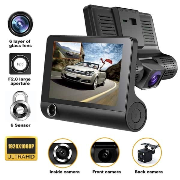 4/'/' 1080P HD 3 Lens Car DVR Video Dash Cam Camera Night Vision Rearview Camera