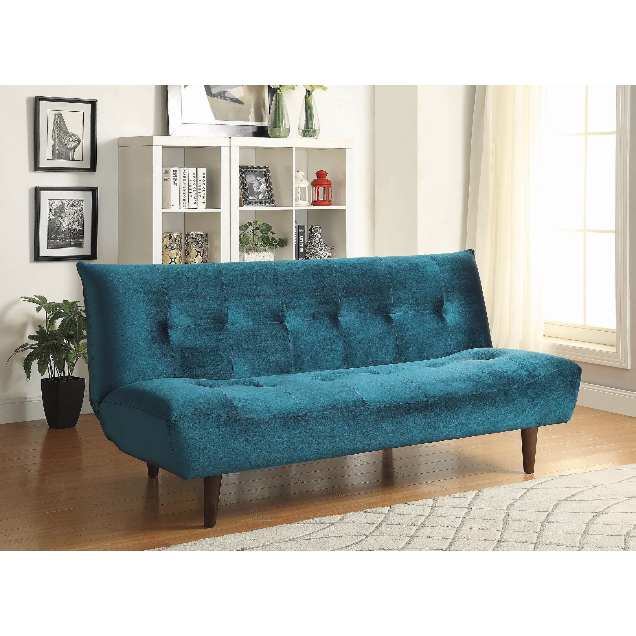 Shop Selma Teal Armless Sofa Bed With Tufted Back Free Shipping