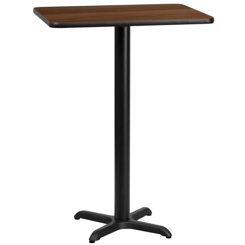 Offex 24" x 30" Rectangular Walnut Laminate Table Top with 22" x 22" Bar Height Table Base - N/A