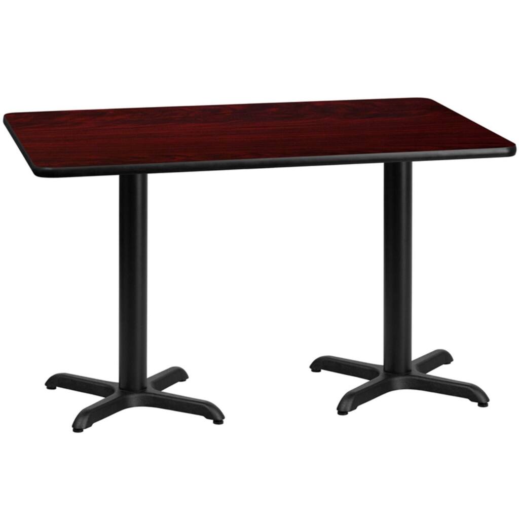 Offex 30" x 60" Rectangular Mahogany Laminate Table Top with 22" x 22" Table Height Bases - N/A