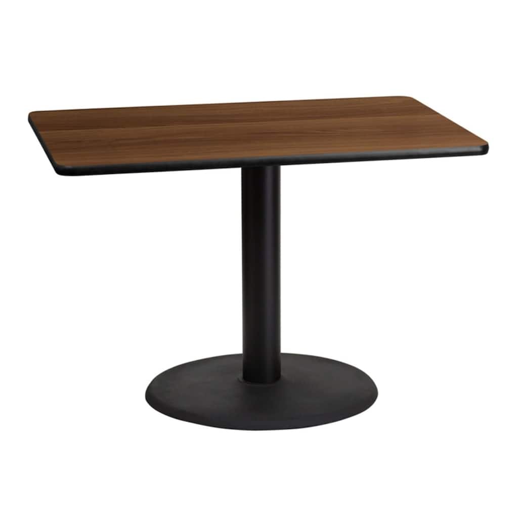 Offex 30" x 42" Rectangular Walnut Laminate Table Top with 24" Round Table Height Base - N/A