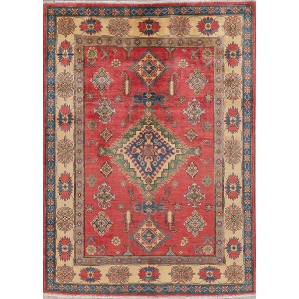Pakistani Kazak Oriental Hand-Knotted Traditional Wool Area Rug - 6'10" x 5'0"