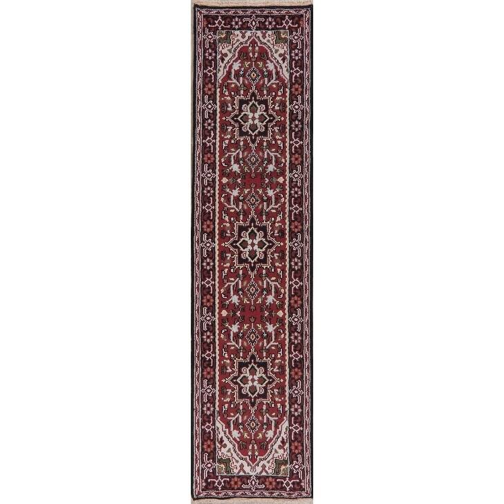 Hand-Knotted Heriz Oriental Traditional Wool Indian Runner Rug - 10'6" x 2'6" Runner