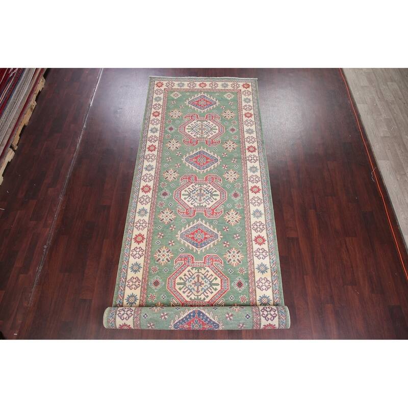 Kazak Oriental Traditional Pakistani Hand-Knotted Wool Runner Rug - 19'9" x 5'2" Runner