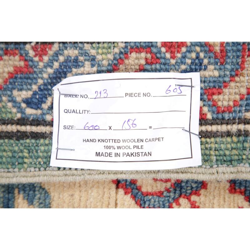 Kazak Oriental Traditional Pakistani Hand-Knotted Wool Runner Rug - 19'9" x 5'2" Runner