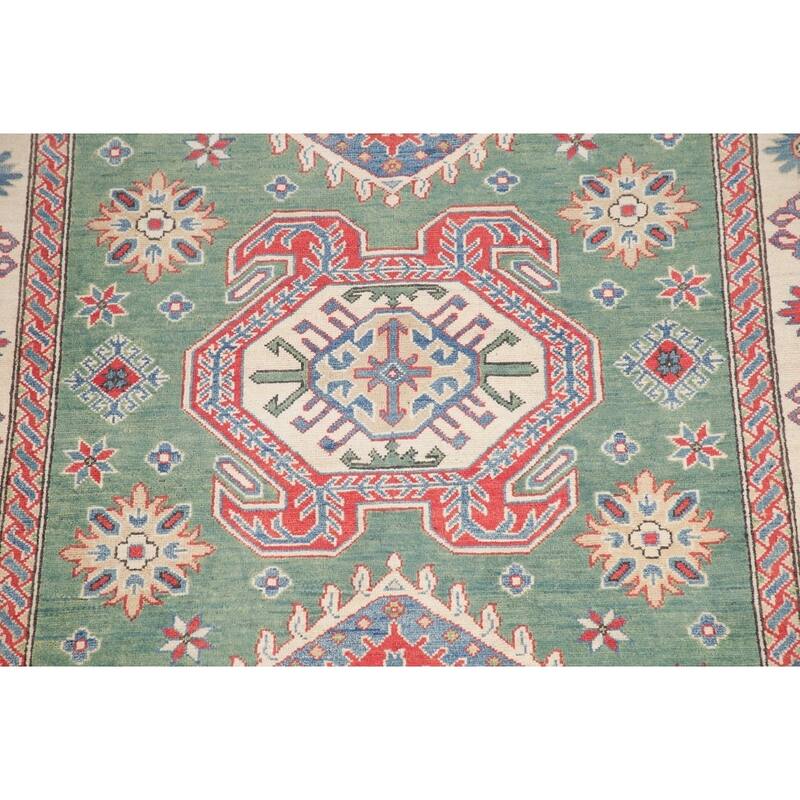 Kazak Oriental Traditional Pakistani Hand-Knotted Wool Runner Rug - 19'9" x 5'2" Runner