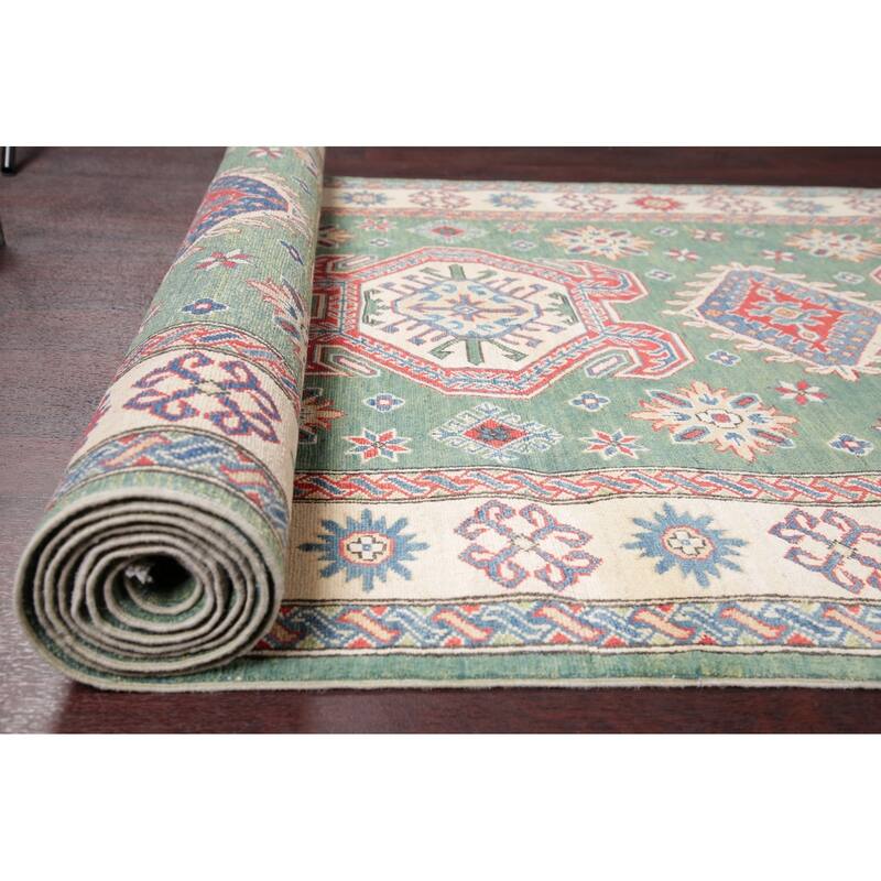 Kazak Oriental Traditional Pakistani Hand-Knotted Wool Runner Rug - 19'9" x 5'2" Runner