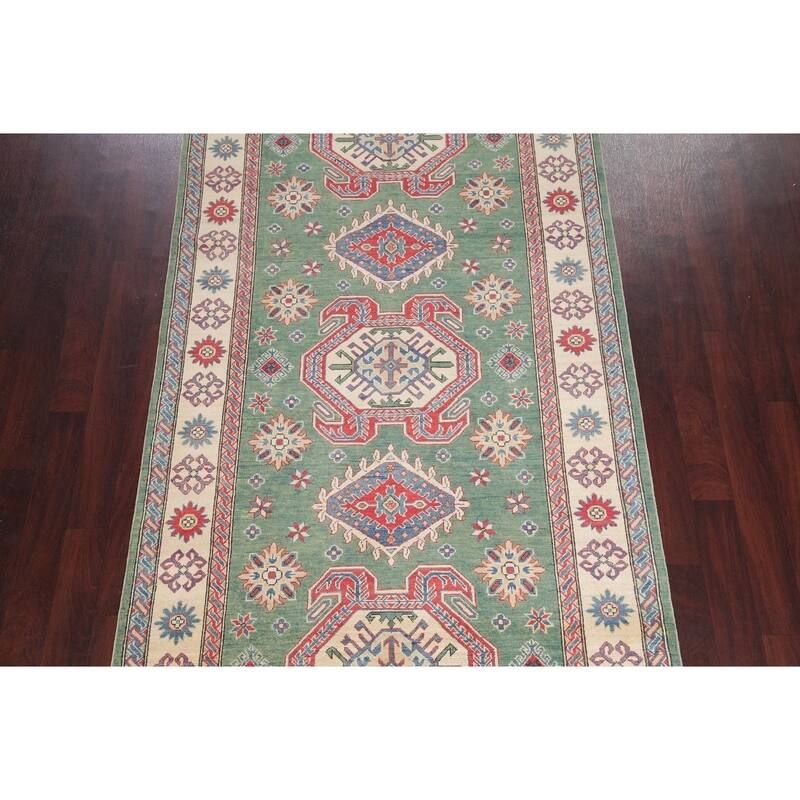 Kazak Oriental Traditional Pakistani Hand-Knotted Wool Runner Rug - 19'9" x 5'2" Runner