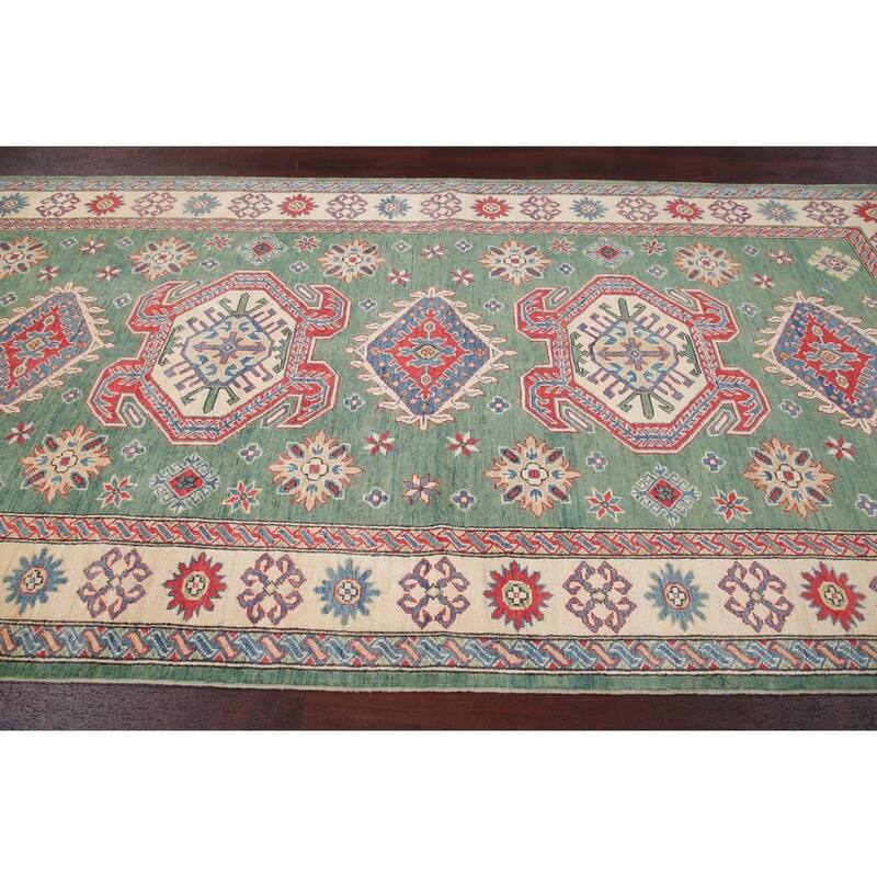 Kazak Oriental Traditional Pakistani Hand-Knotted Wool Runner Rug - 19'9" x 5'2" Runner