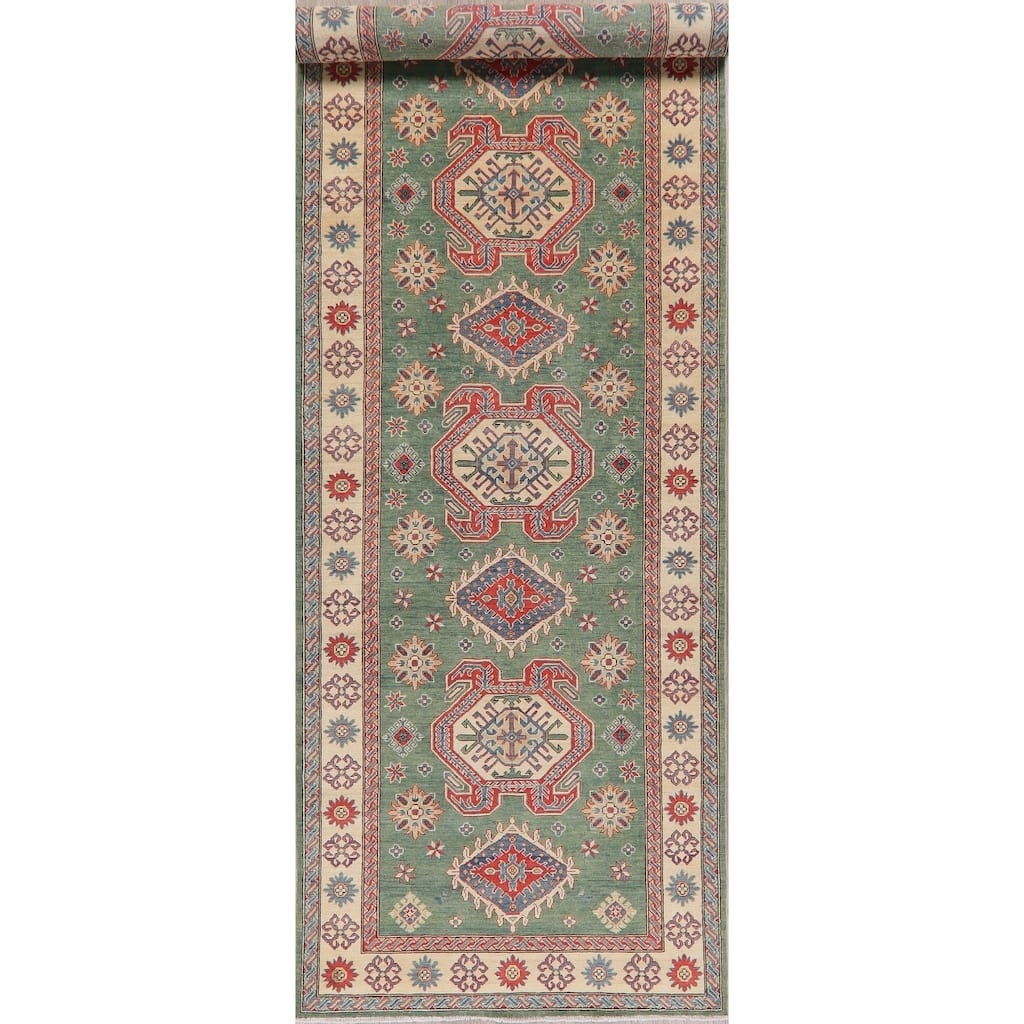 Kazak Oriental Traditional Pakistani Hand-Knotted Wool Runner Rug - 19'9" x 5'2" Runner