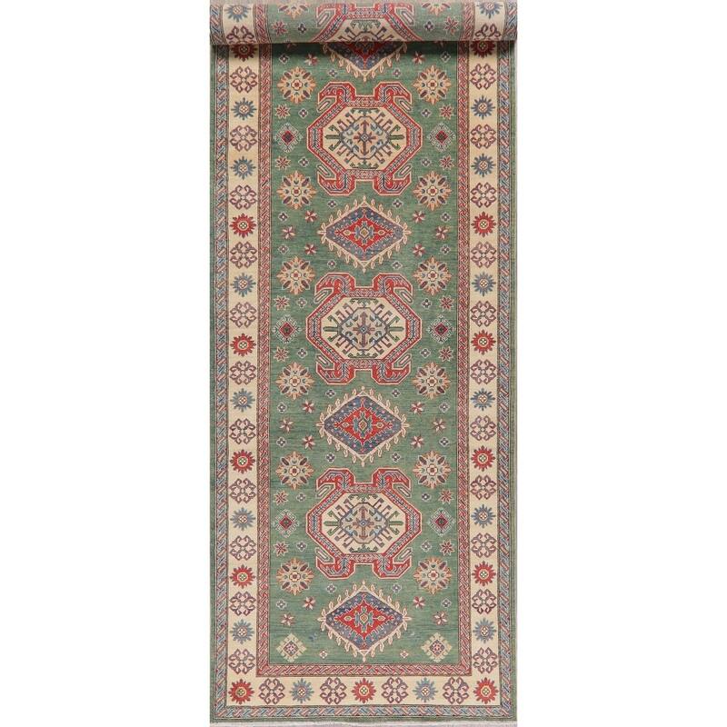 Kazak Oriental Traditional Pakistani Hand-Knotted Wool Runner Rug - 19'9" x 5'2" Runner