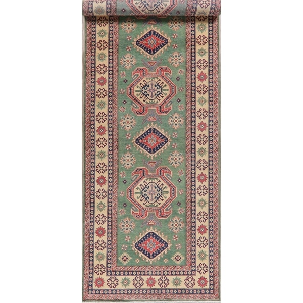 Kazak Oriental Traditional Hand-Knotted Wool Pakistani Runner Rug - 19'7" x 5'2" Runner