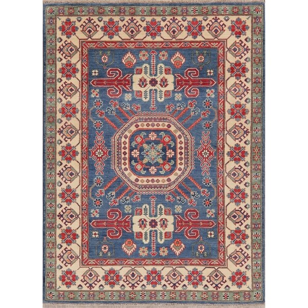 Pakistani Kazak Oriental Hand-Knotted Traditional Wool Area Rug - 6'11" x 5'1"