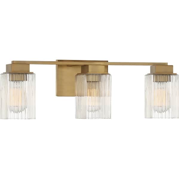 slide 7 of 10, Quoizel Danson 3-light Clear Ribbed Glass Bath Light Weathered Brass - Brass - Weathered