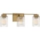 preview thumbnail 6 of 8, Quoizel Danson 3-light Clear Ribbed Glass Bath Light Weathered Brass - Brass - Weathered