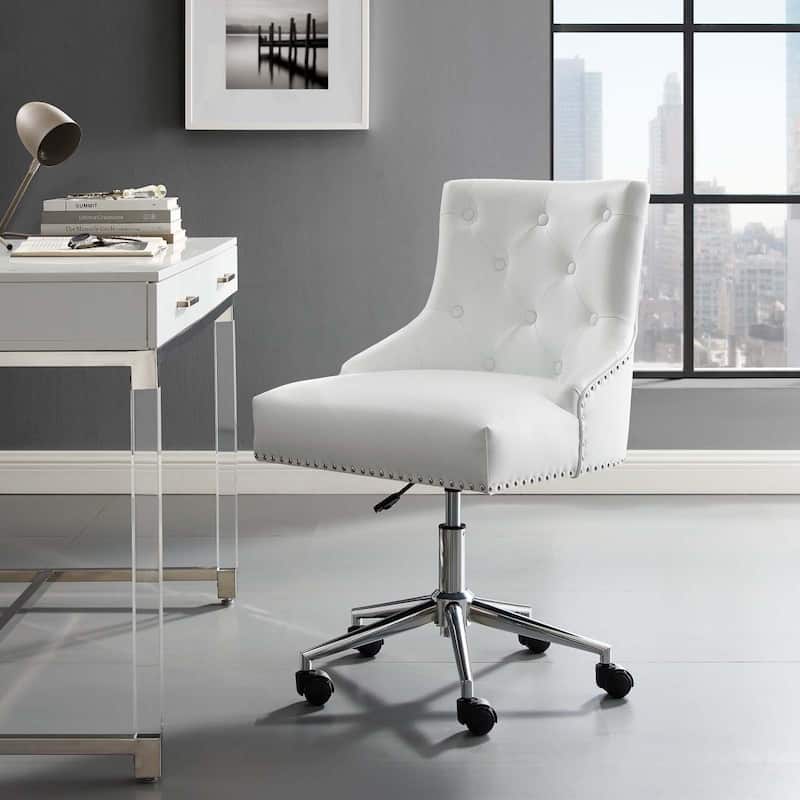 Carbon Loft Mullally Tufted Button Swivel Faux Leather Office Chair - White