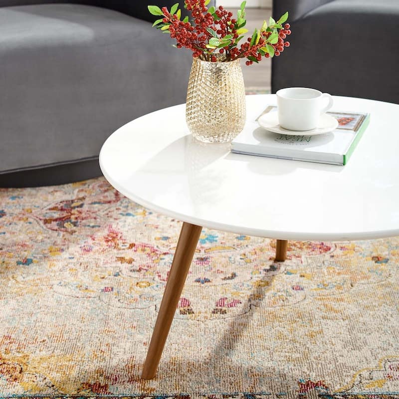 28" Round Wood Top Coffee Table with Tripod Base, Walnut White