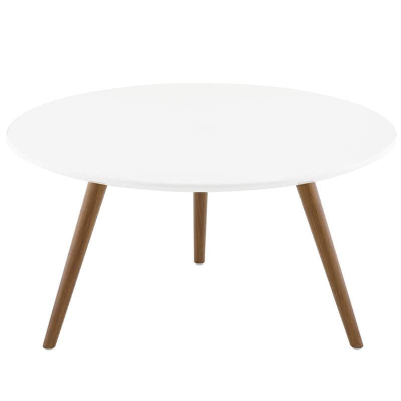 28" Round Wood Top Coffee Table with Tripod Base, Walnut White