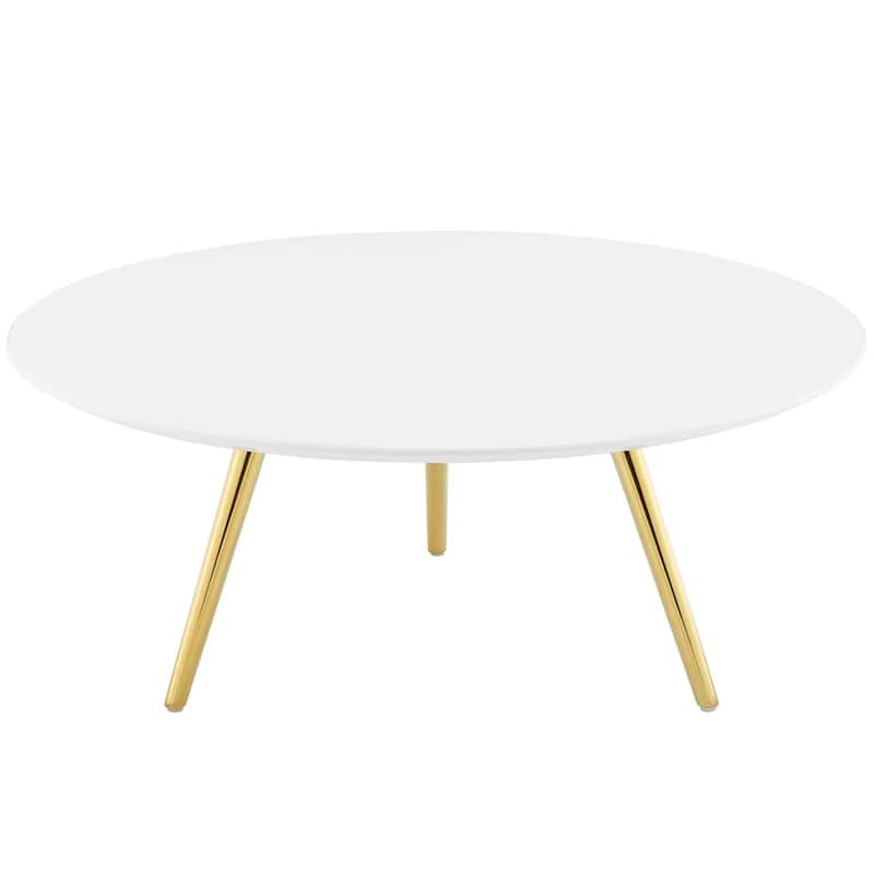 36" Round Wood Top Coffee Table with Tripod Base, Gold White