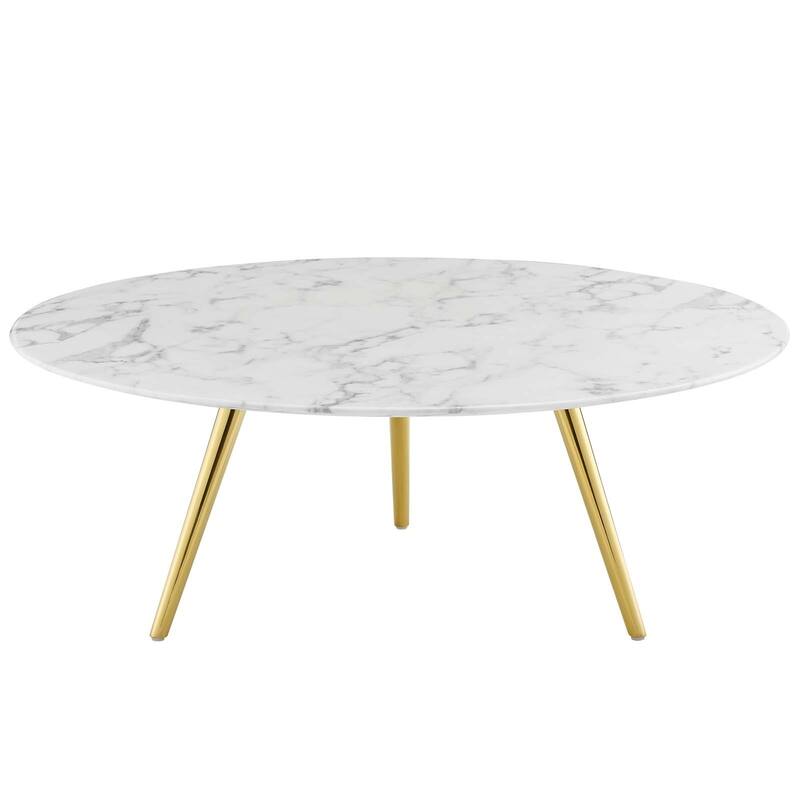 40" Round Artificial Marble Coffee Table with Tripod Base, Gold White
