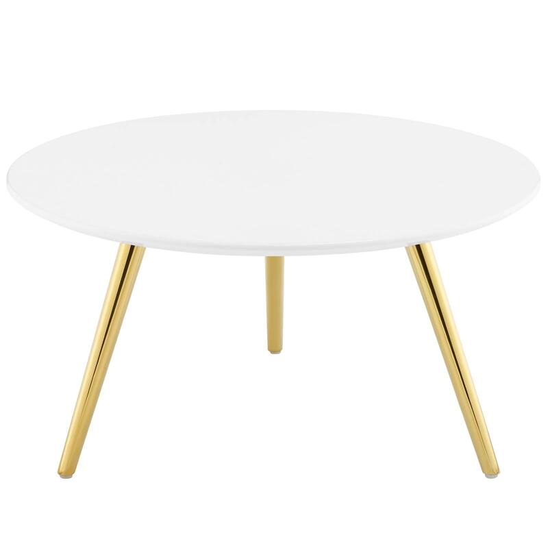 28" Round Wood Top Coffee Table with Tripod Base, Gold White