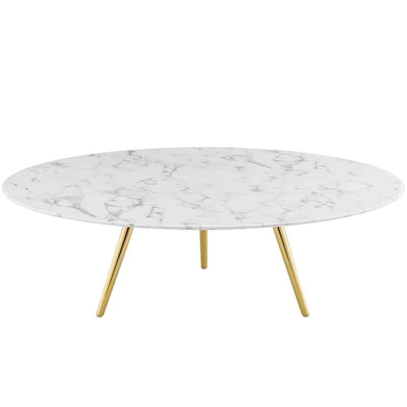 47" Round Artificial Marble Coffee Table with Tripod Base, Gold White